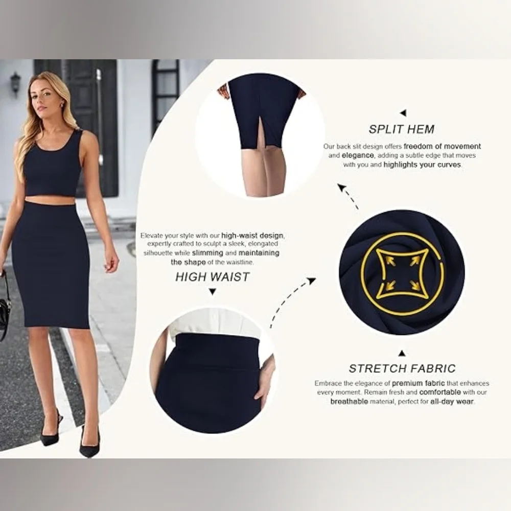 HYBRID & COMPANY premium Nylon Ponte Stretch High Waist Pencil Skirt NWT